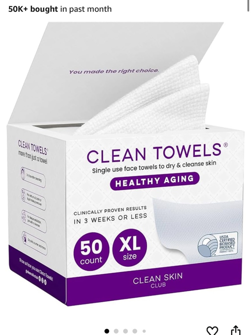 Healthy Aging Single-Use Face Towels - White (50 Count, XL)